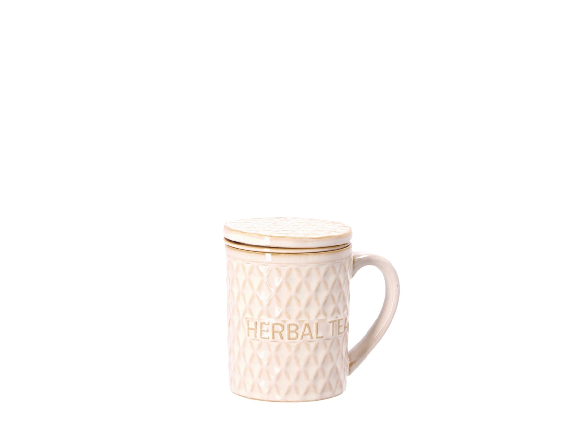 Tisaniera in ceramica con coperchio e filtro 9xh12cm beige, assortiti