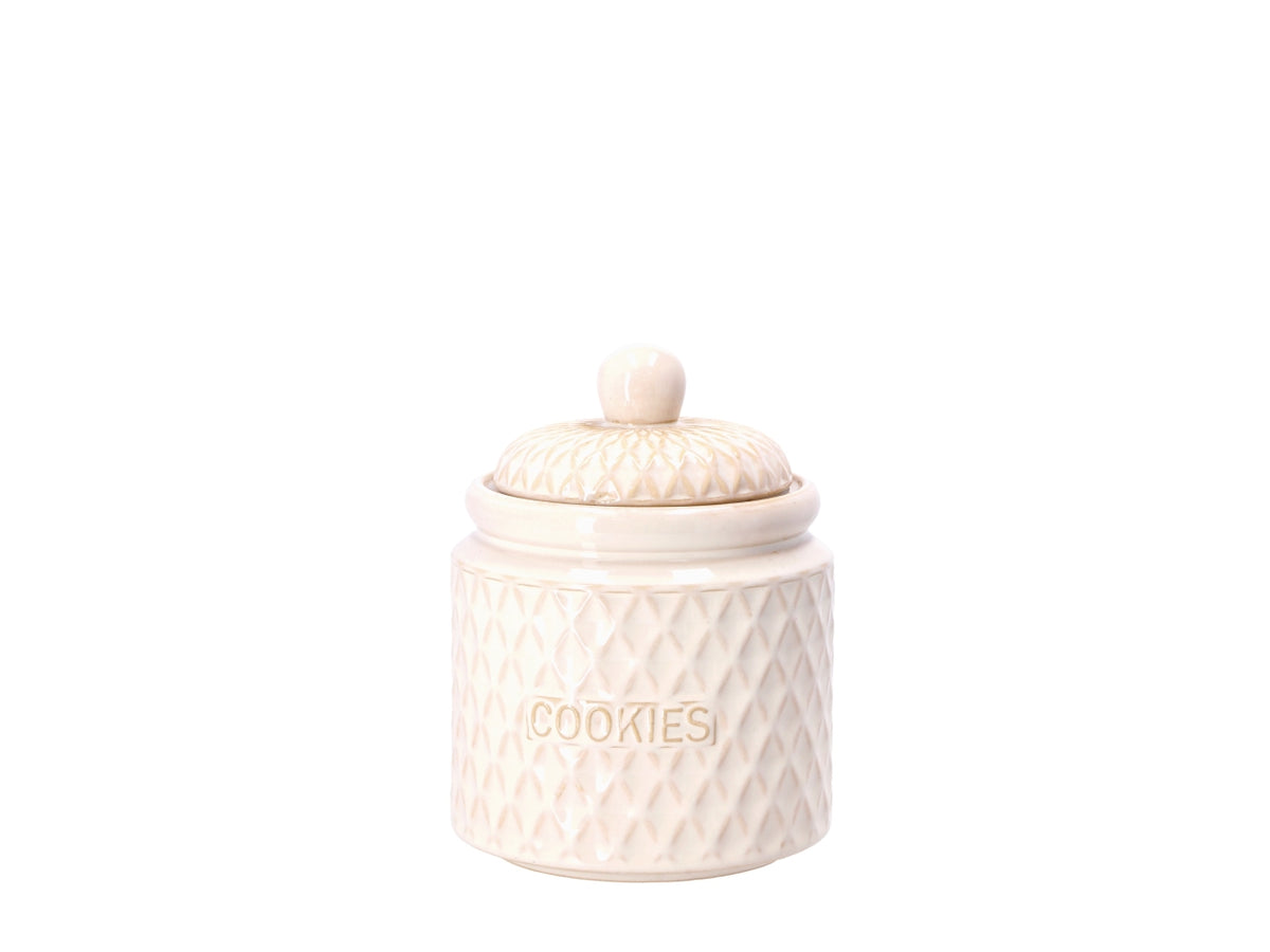 Biscottiera in porcellana con coperchio d.15xh20cm beige