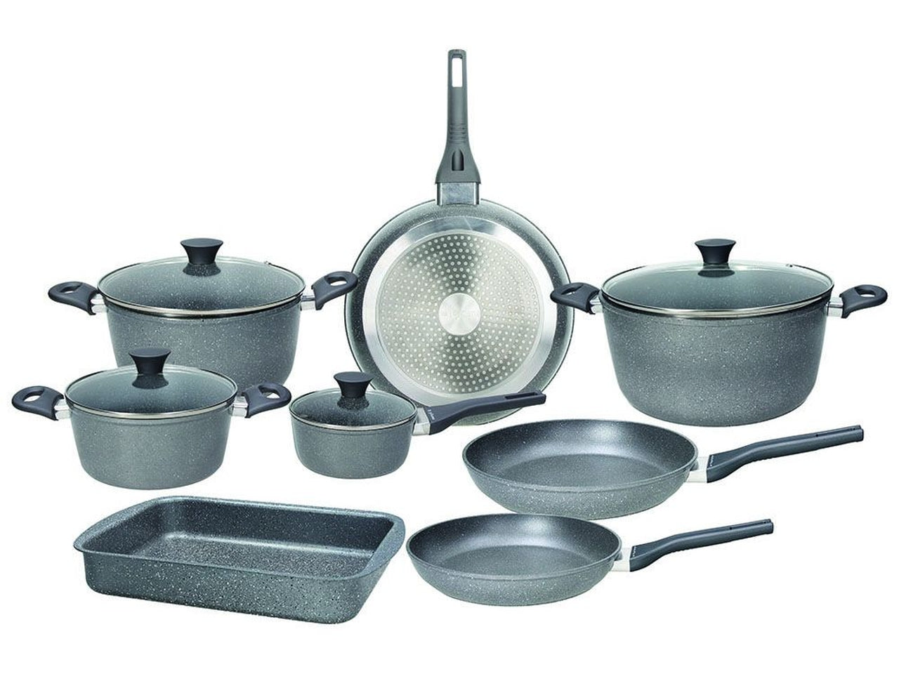 Batteria pentole e padelle Phaetra Style 12 pezzi in alluminio grigia antiaderente anche per piani induzione