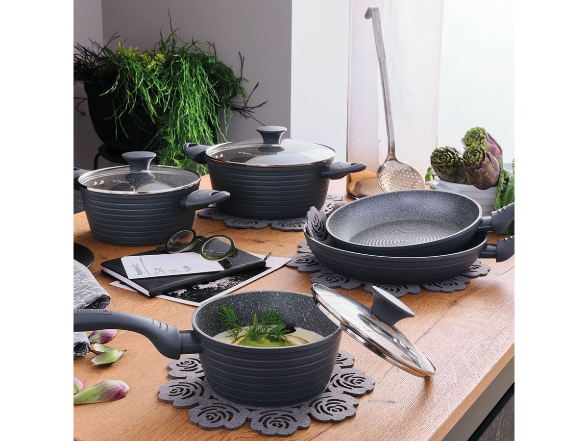 Batteria di pentole e padelle Coock Circle Ardesia da 8 pezzi antiaderente, ideale anche per piani induzzione