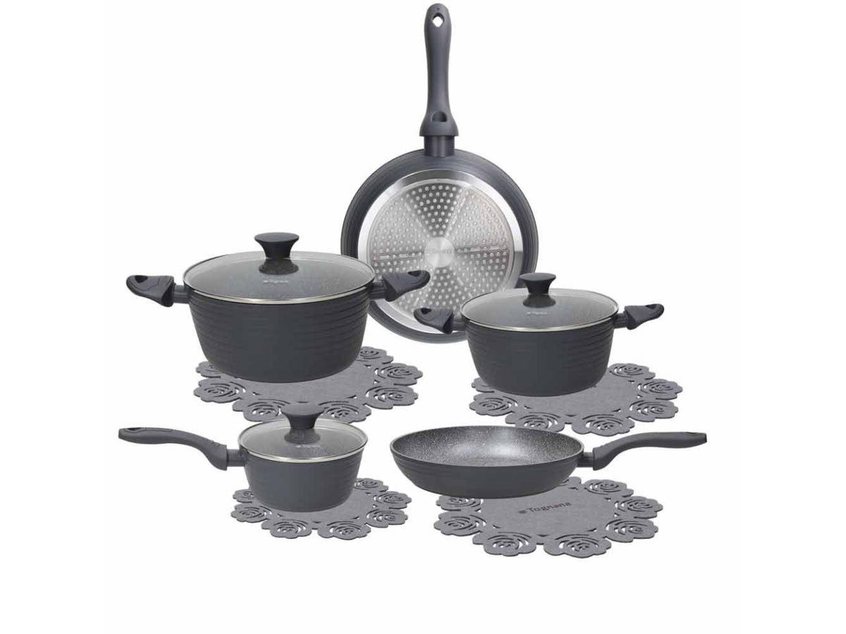 Batteria di pentole e padelle Coock Circle Ardesia da 8 pezzi antiaderente, ideale anche per piani induzzione