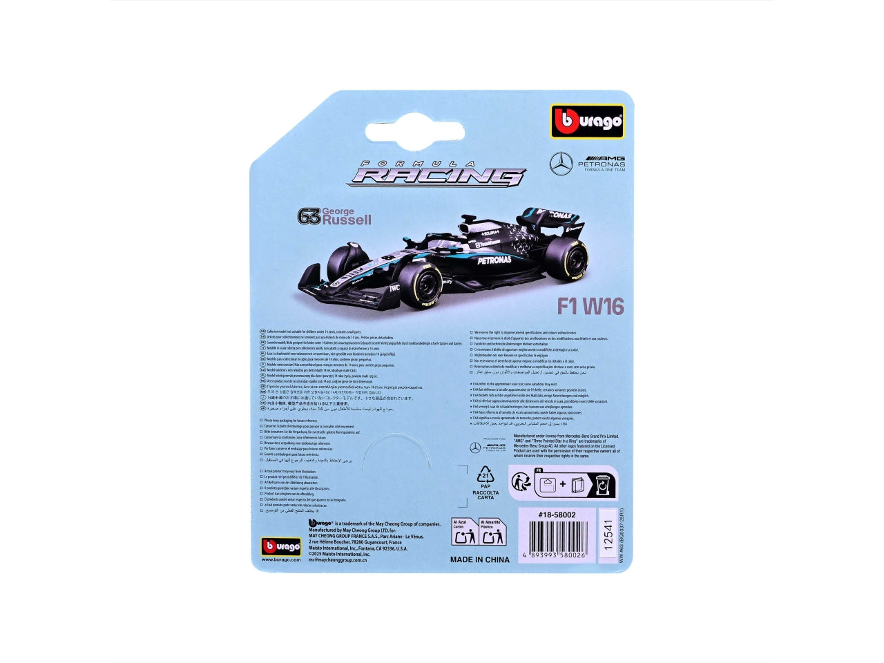 Auto F1 Ferrari W16 Mercedes-Amg 2025 George Russell scala 1:64