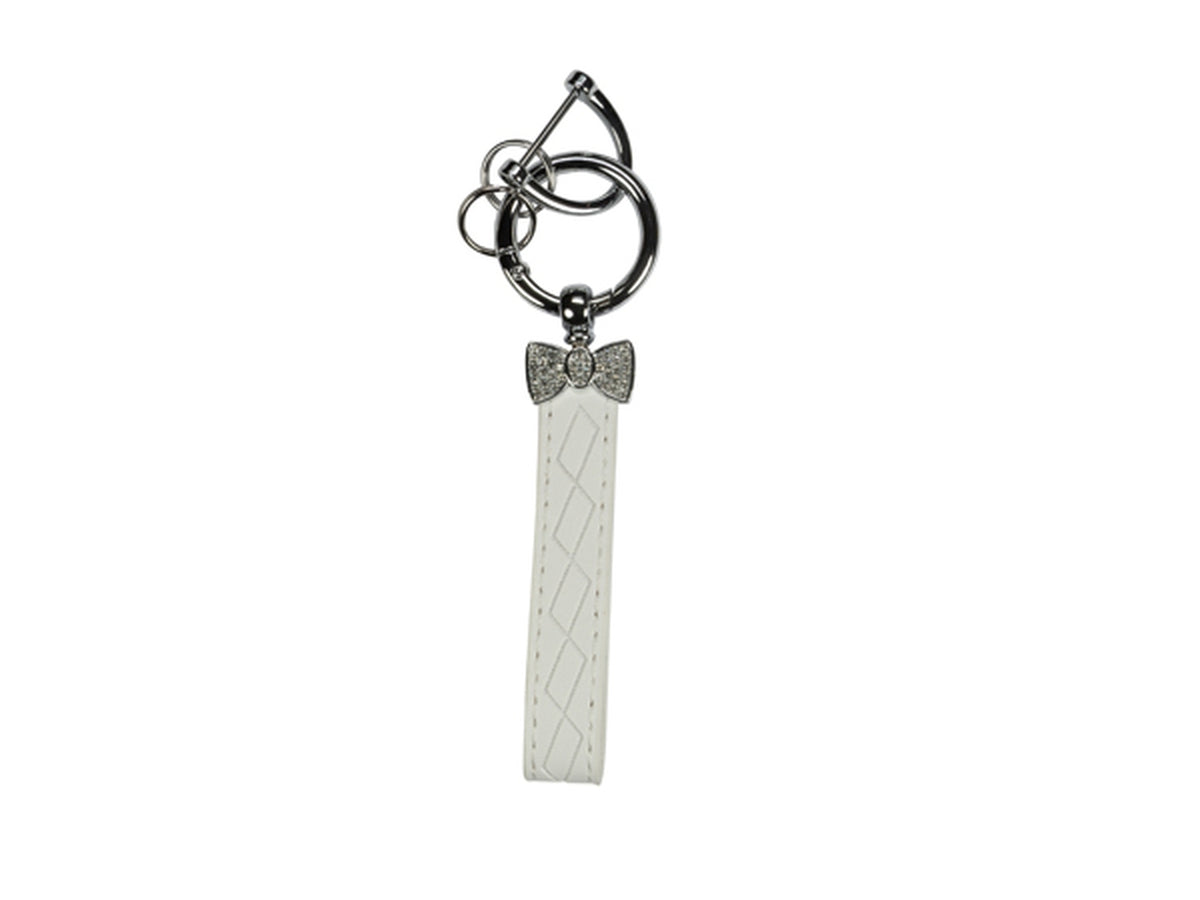 Portachiavi pelle  bianco con fiocco in strass
