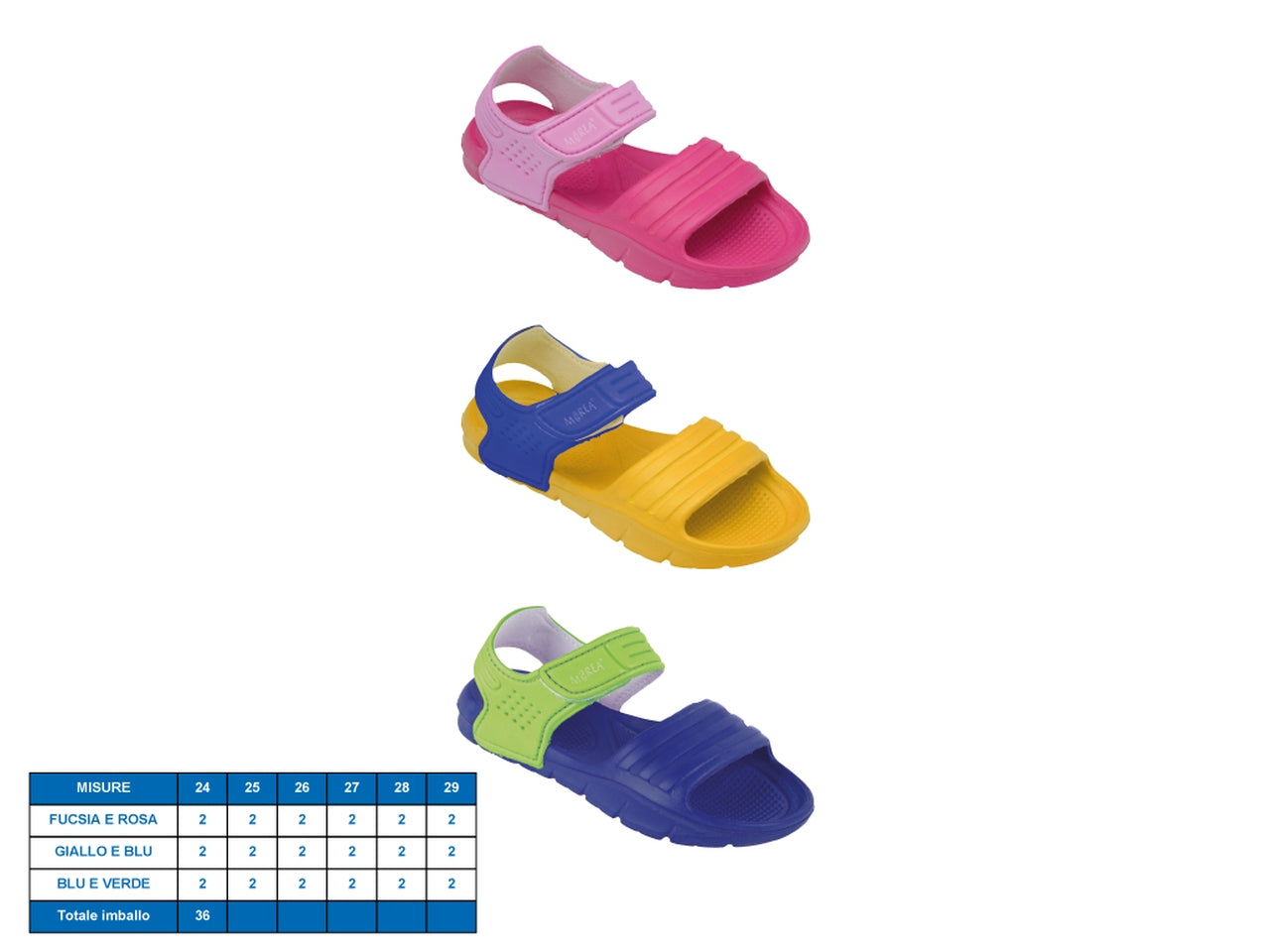 Sandalo Malaga per bambini, taglie dal 24 al 29 in 3 colori assortiti