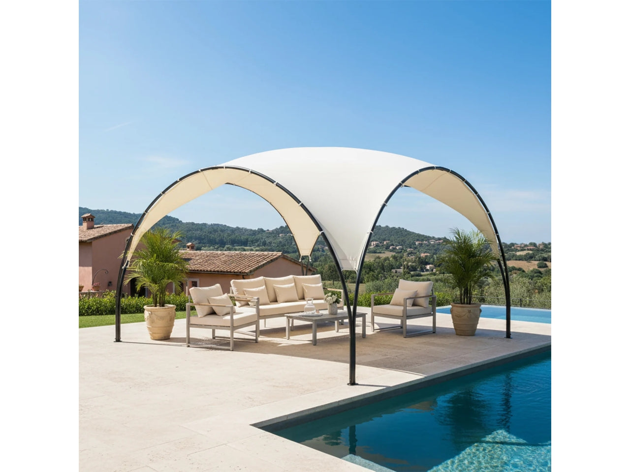 Gazebo veranda 3,8x2,6mt in tessuto ecru' e struttura antracite