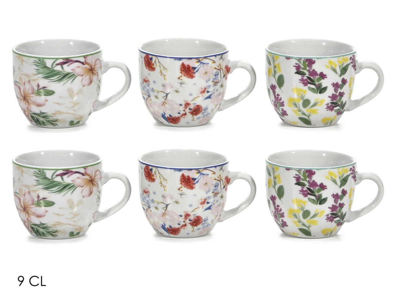 Tazzine da caffÃ¨ decorazione fiori in confezione da 6 pezzi assortiti