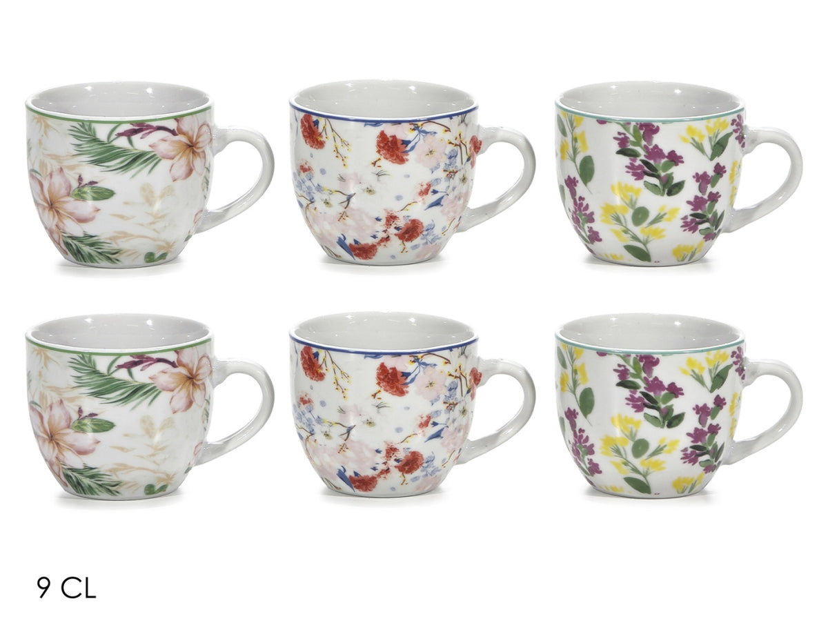 Tazzine da caffÃ¨ decorazione fiori in confezione da 6 pezzi assortiti