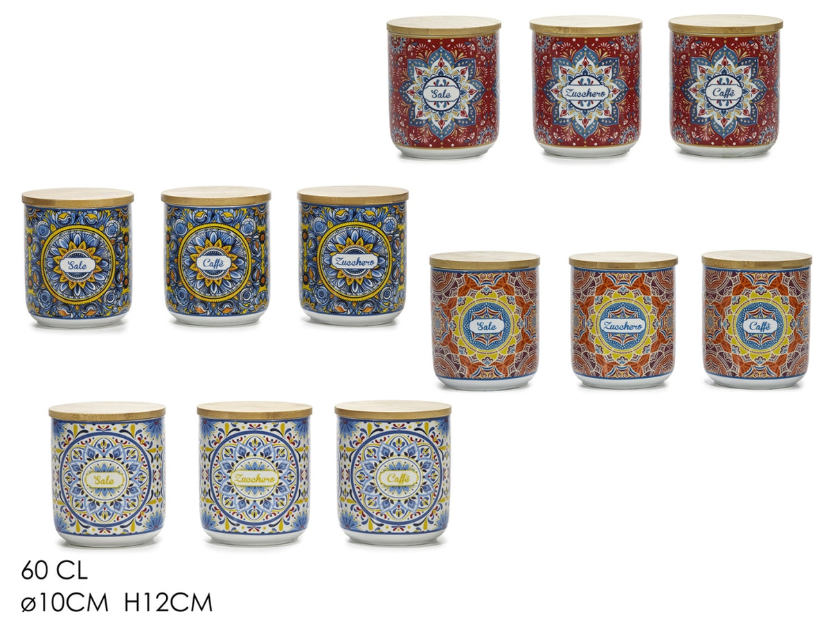 Barattolo 60cl decorazione mandala con coperchio in bamboo in 4 assortimenti