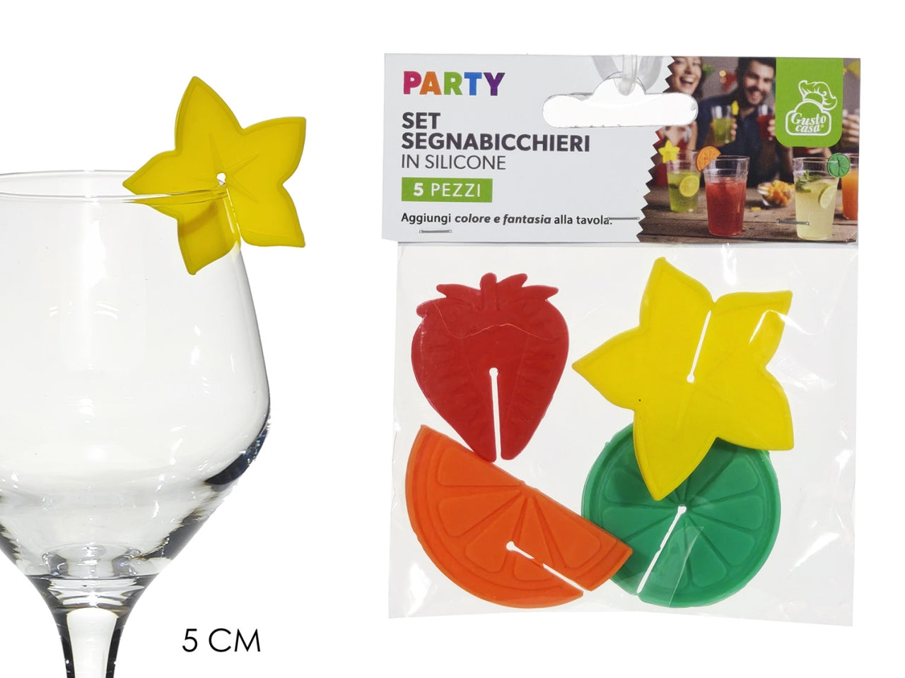 Segnabicchieri forma di frutta, confezione da 5 pezzi assortiti