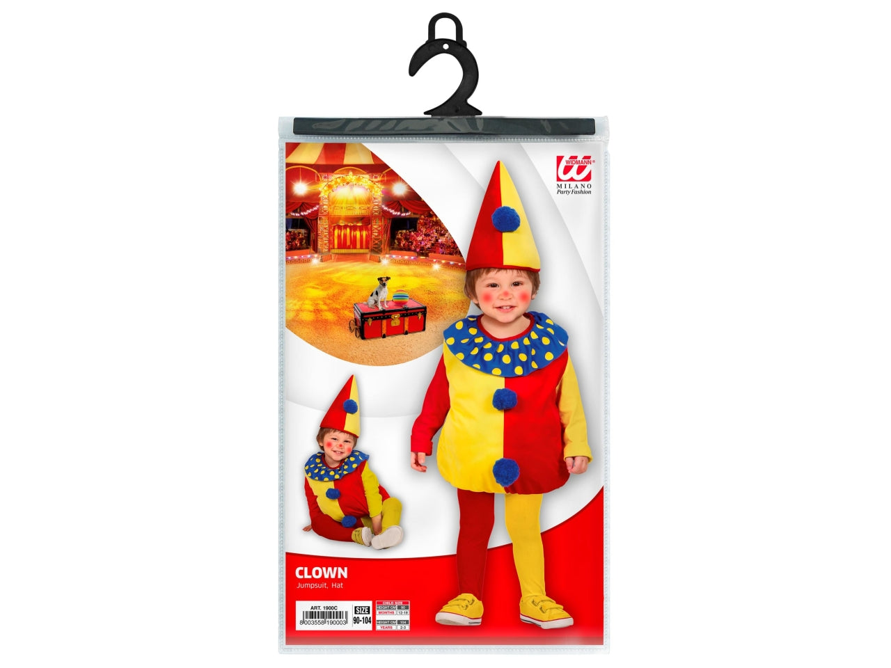 Costume baby pagliaccio 90-104cm 1-3 anni