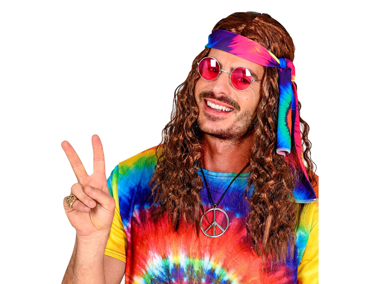 Parrucca hippie castana con fascia