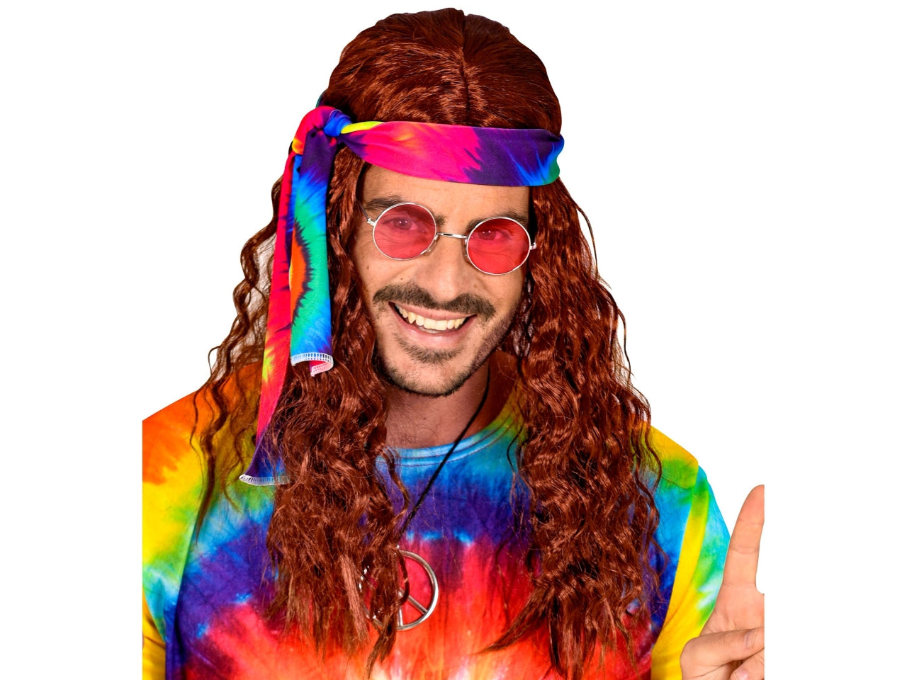 Parrucca hippie castana con fascia