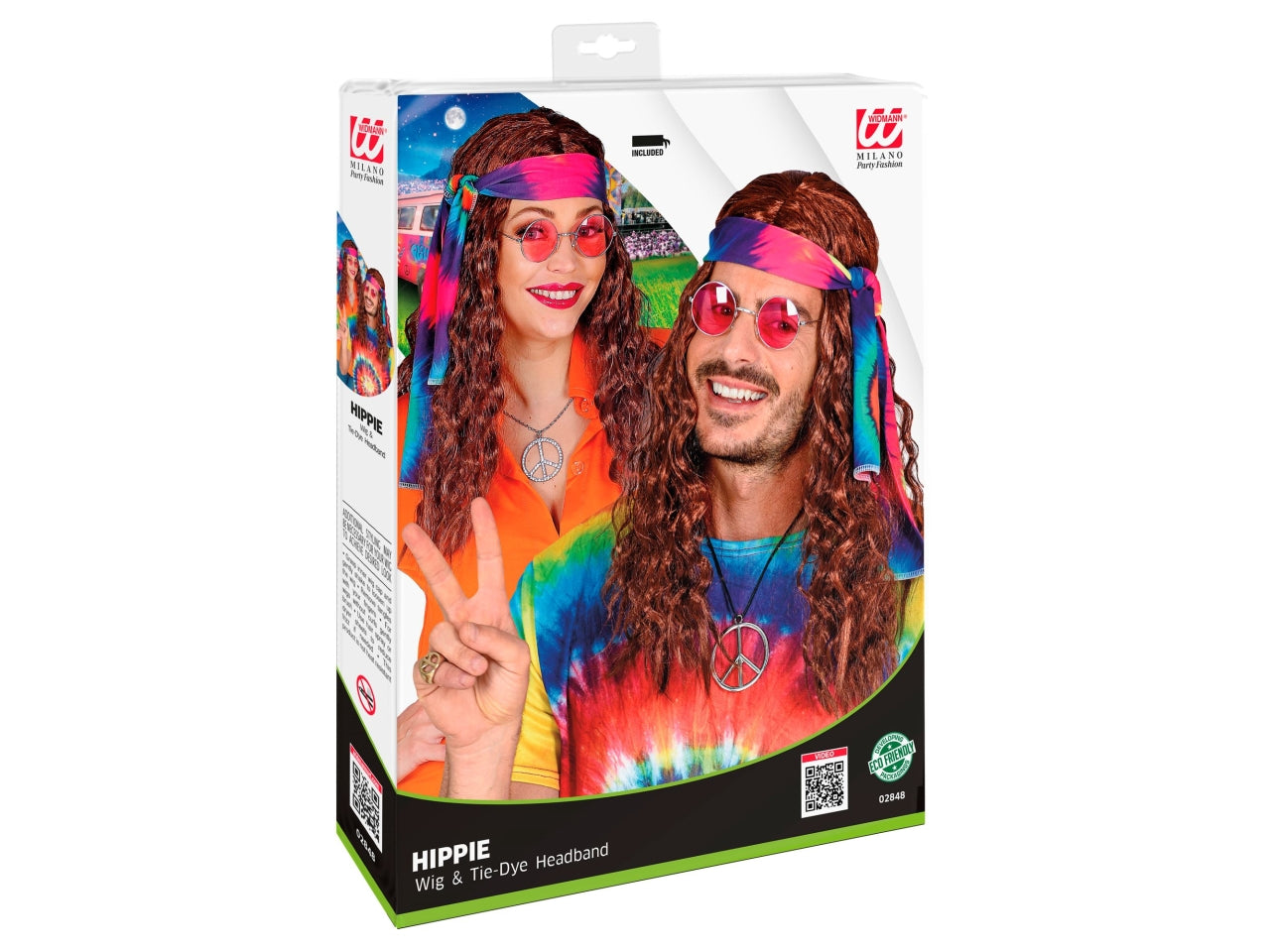 Parrucca hippie castana con fascia