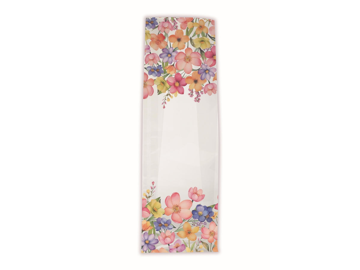 Buste trasparenti con stampa sweet flowers 8x24+4cm, confezione da 50 pezzi