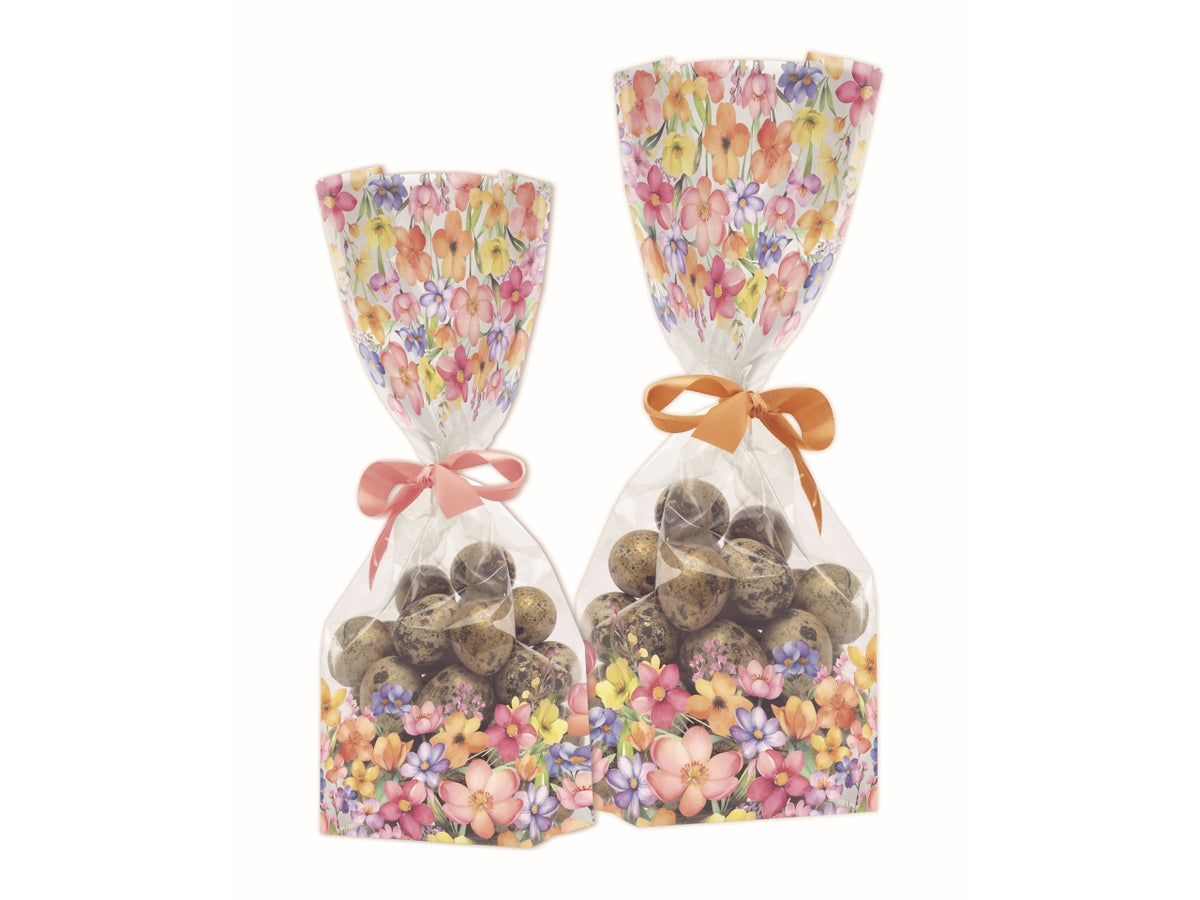 Buste trasparenti con stampa sweet flowers 8x24+4cm, confezione da 50 pezzi