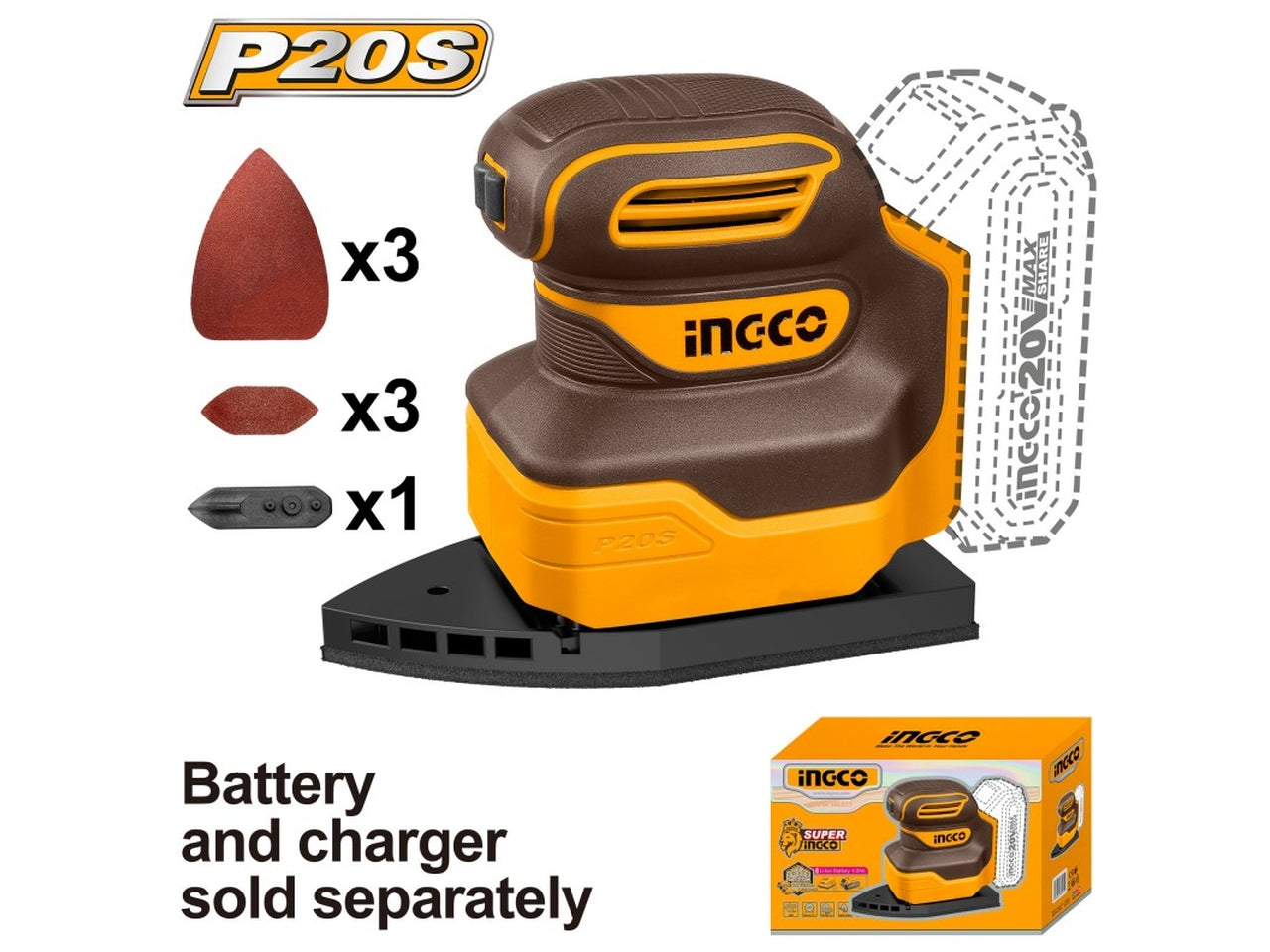 Levigatrice a batteria nudo 20v