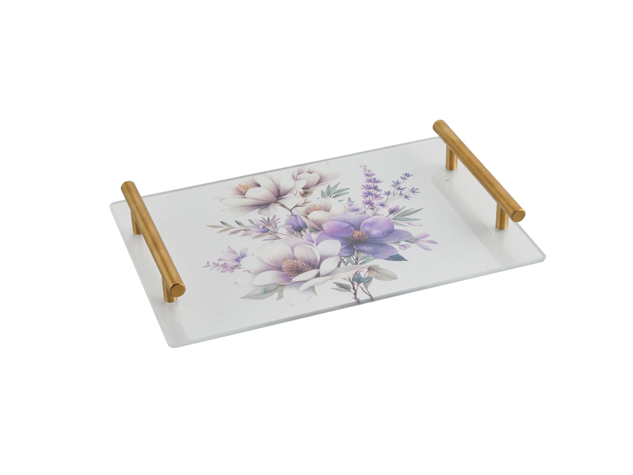Vassoio vetro fiorato 30x20cm con manici