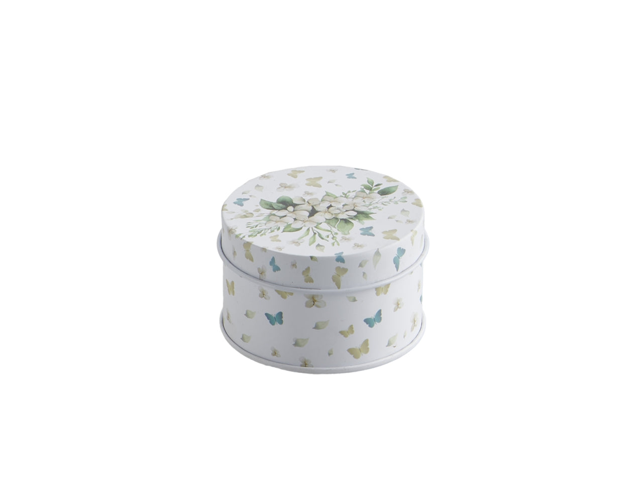 Scatolina metallo con fiori d.6,5x4,5cm