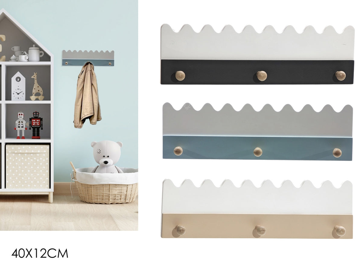 Appendiabiti da muro 3 posti 40x12cm, 3 colori assortiti