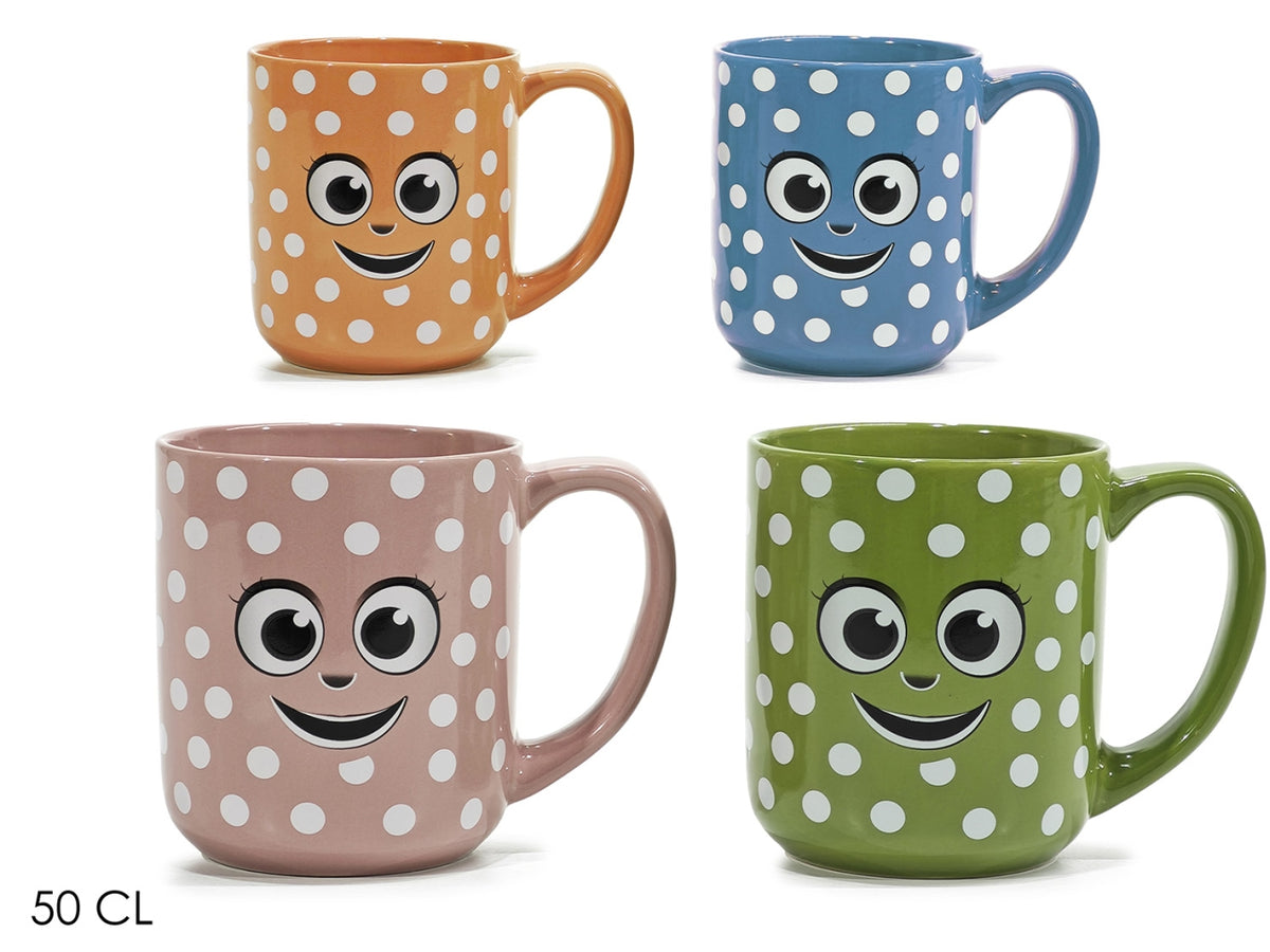 Tazza a pois e faccine 50cl, 4 colori assortiti