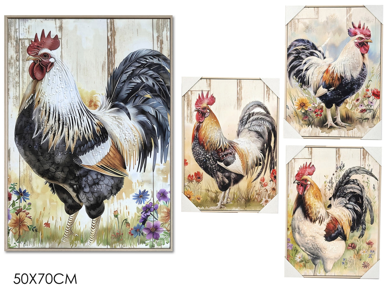 Quadro con gallo 50x70cm, 4 assortimenti