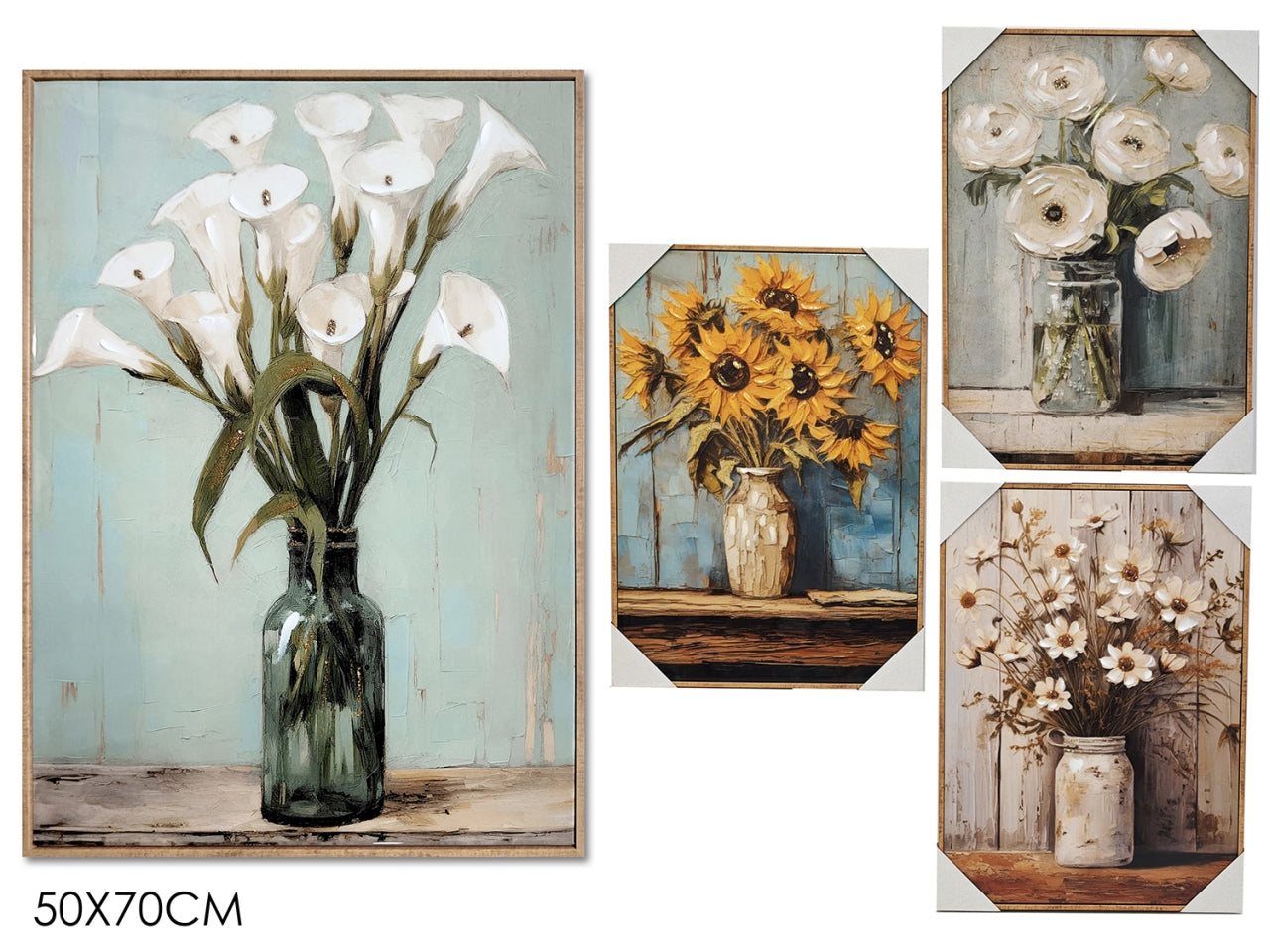 Quadro con vaso fiori 50x70cm, 4 assortimenti
