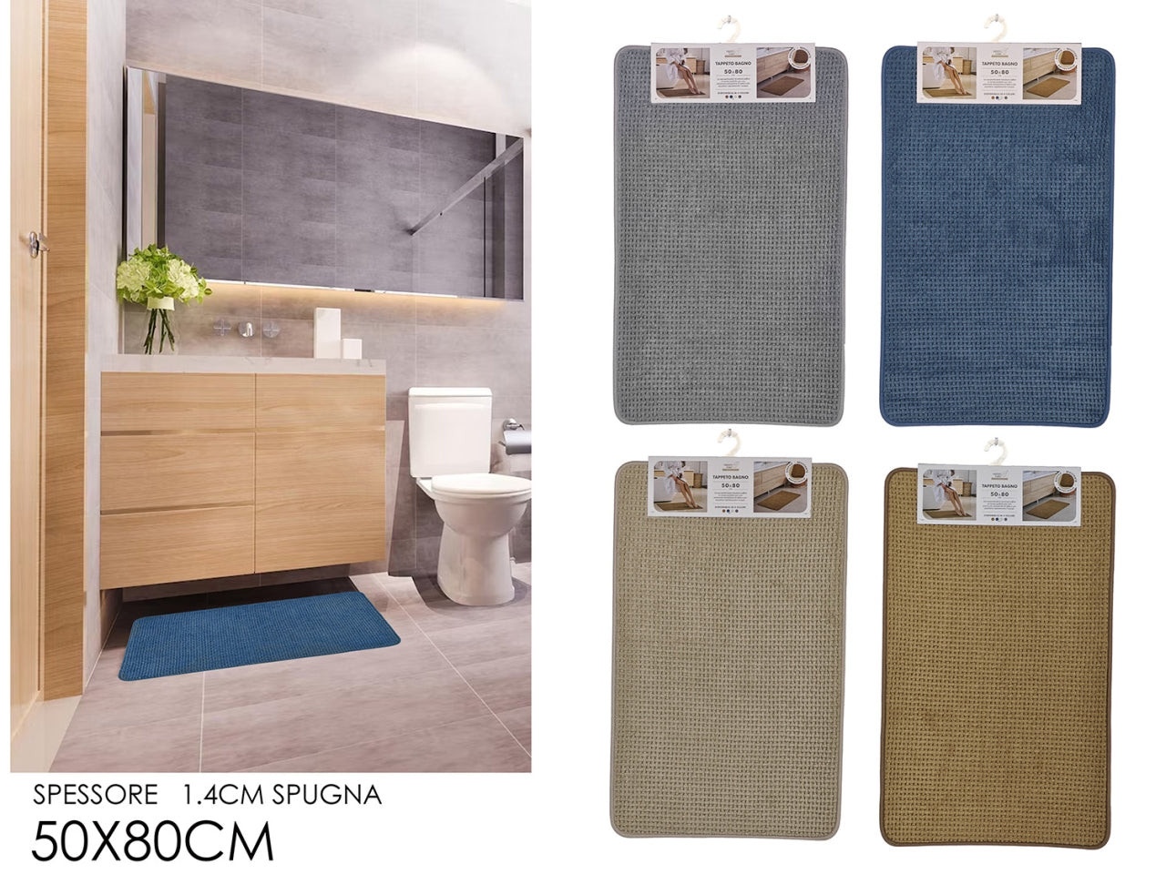 Tappeto bagno 50x80cm in spugna, decorazione intreccio in 4 colori assortiti