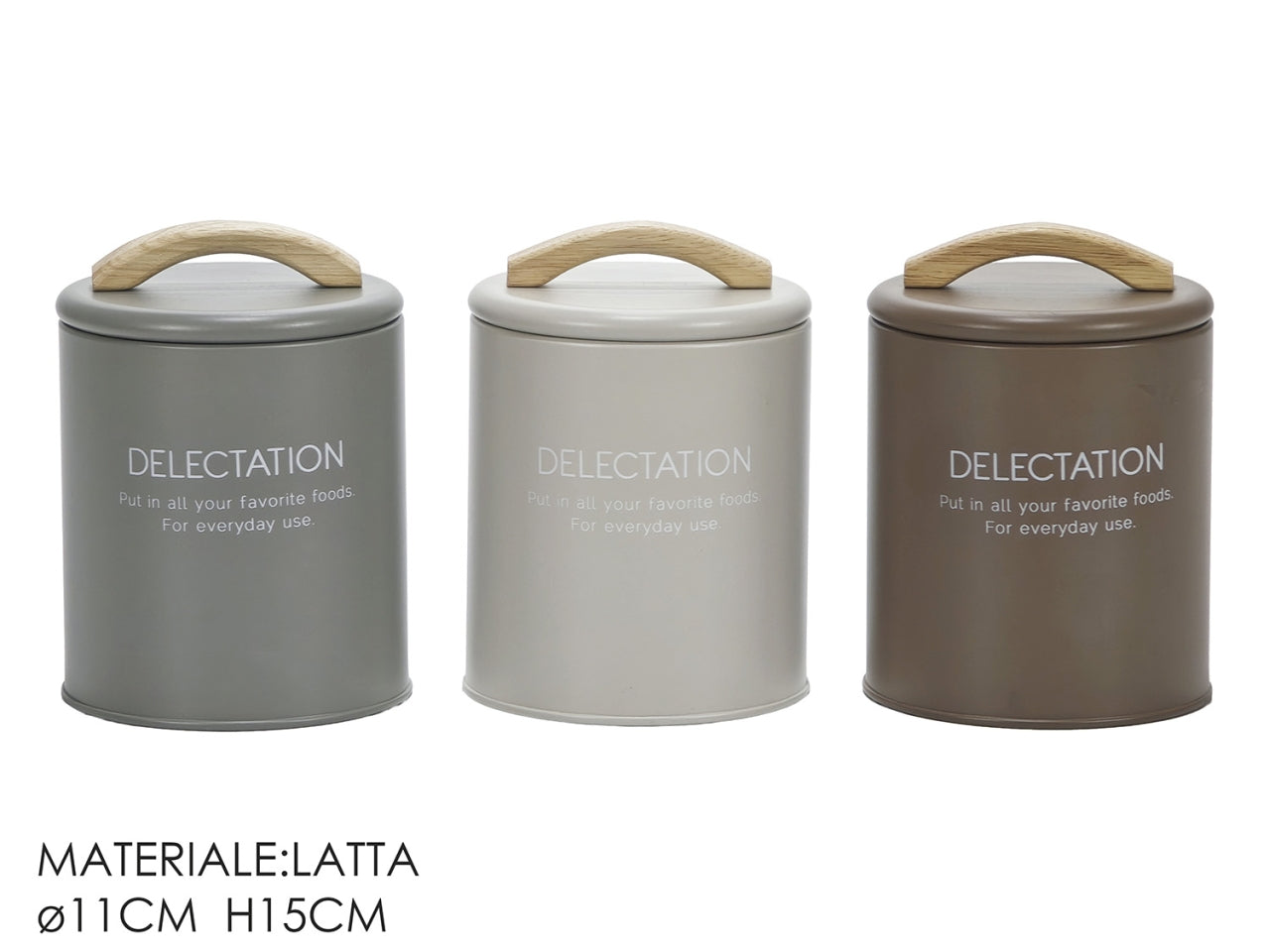 Barattolo in latta con coperchio 11xh.15cm in 3 colori assortiti