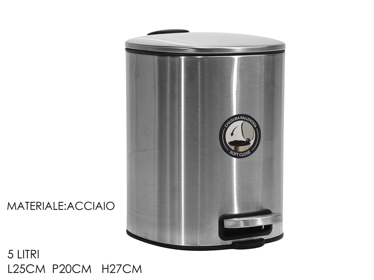 Pattumiera con pedale da 5lt 25x20xh.27cm acciaio satinata