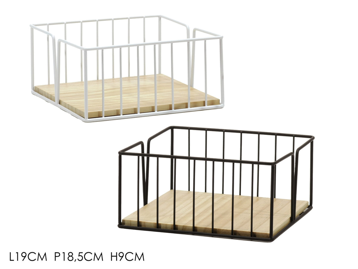 Portatovaglioli in metallo con base legno 19x18.5xh9cm in 2 colori assortiti