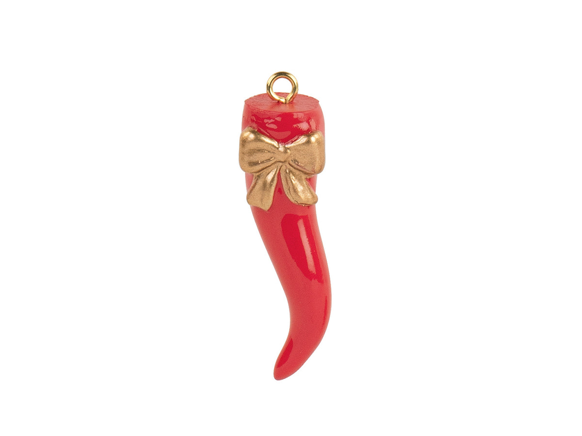 Cornetto rosso con fiocco oro da appendere h.47cm