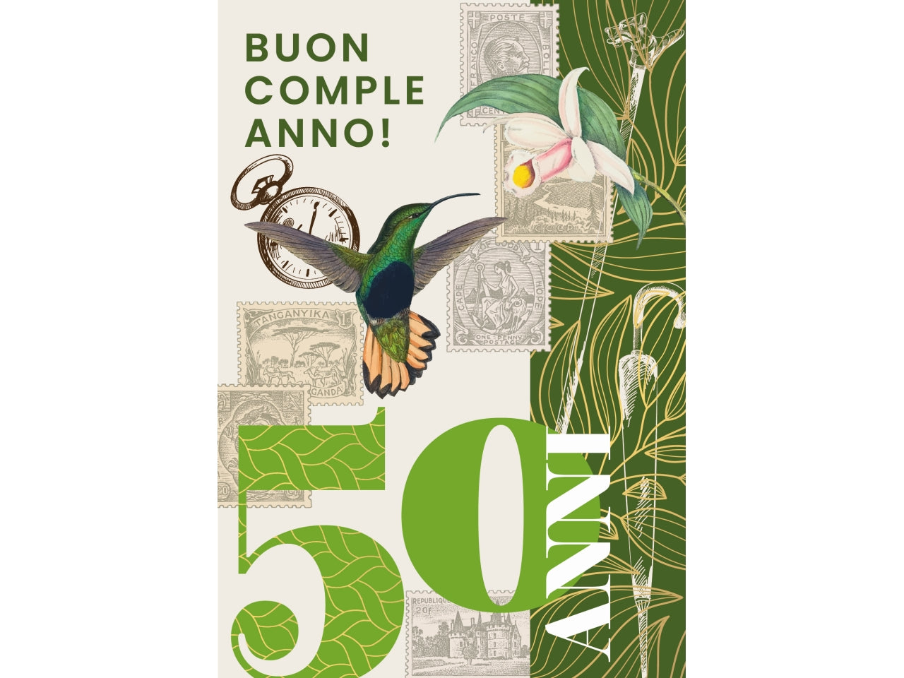 Biglietto buon compleanno 50 anni verde