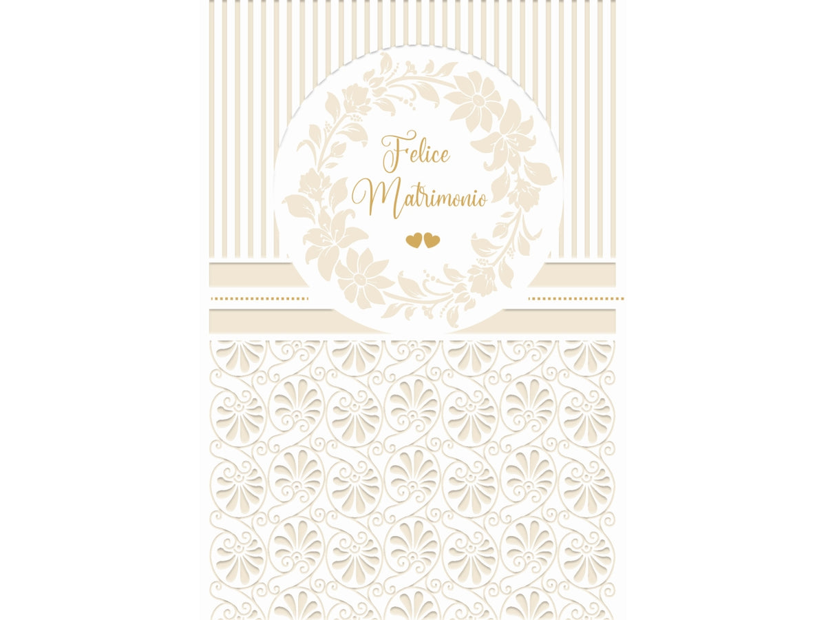 Biglietto felice matrimonio oro e perla