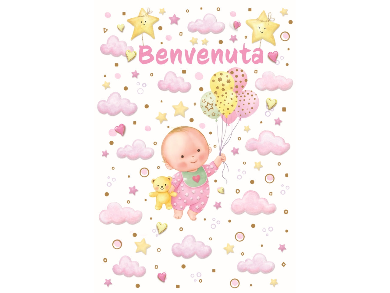 Biglietto lieto evento palloncini rosa