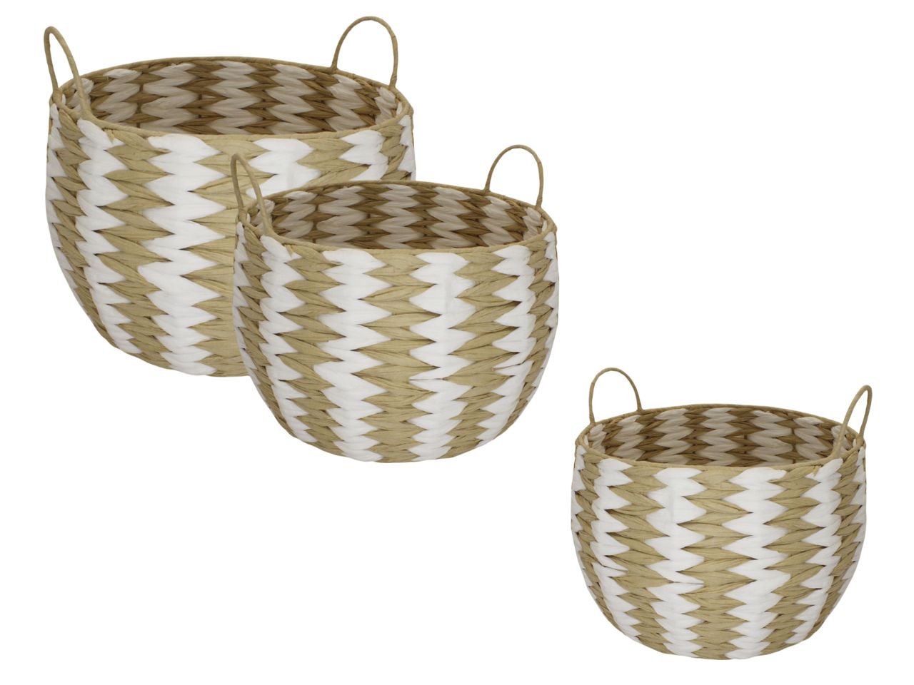 Cesti in rattan tondi set 3 pezzi bicolore, grande 34xh.23cm, medio 27xh.20cm, piccolo 21xh.17cm