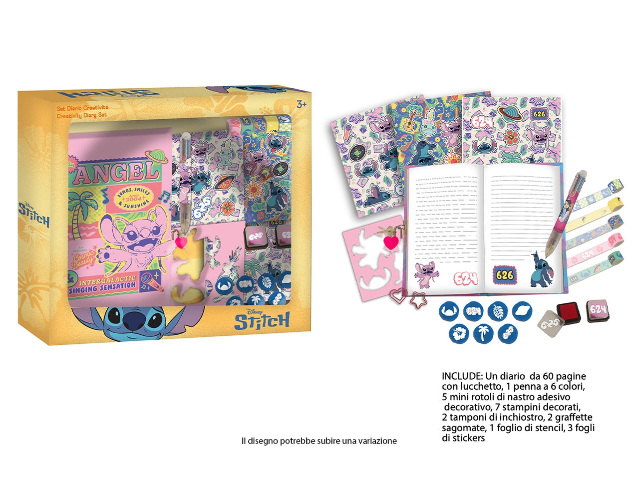 Stitch Set agenda con timbrini, penna 6 colori