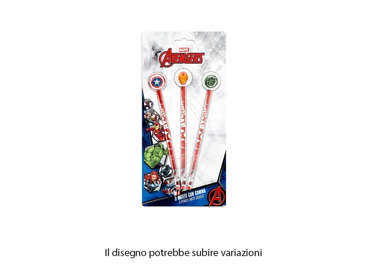 Avengers Matite con gomma set da 3 matite