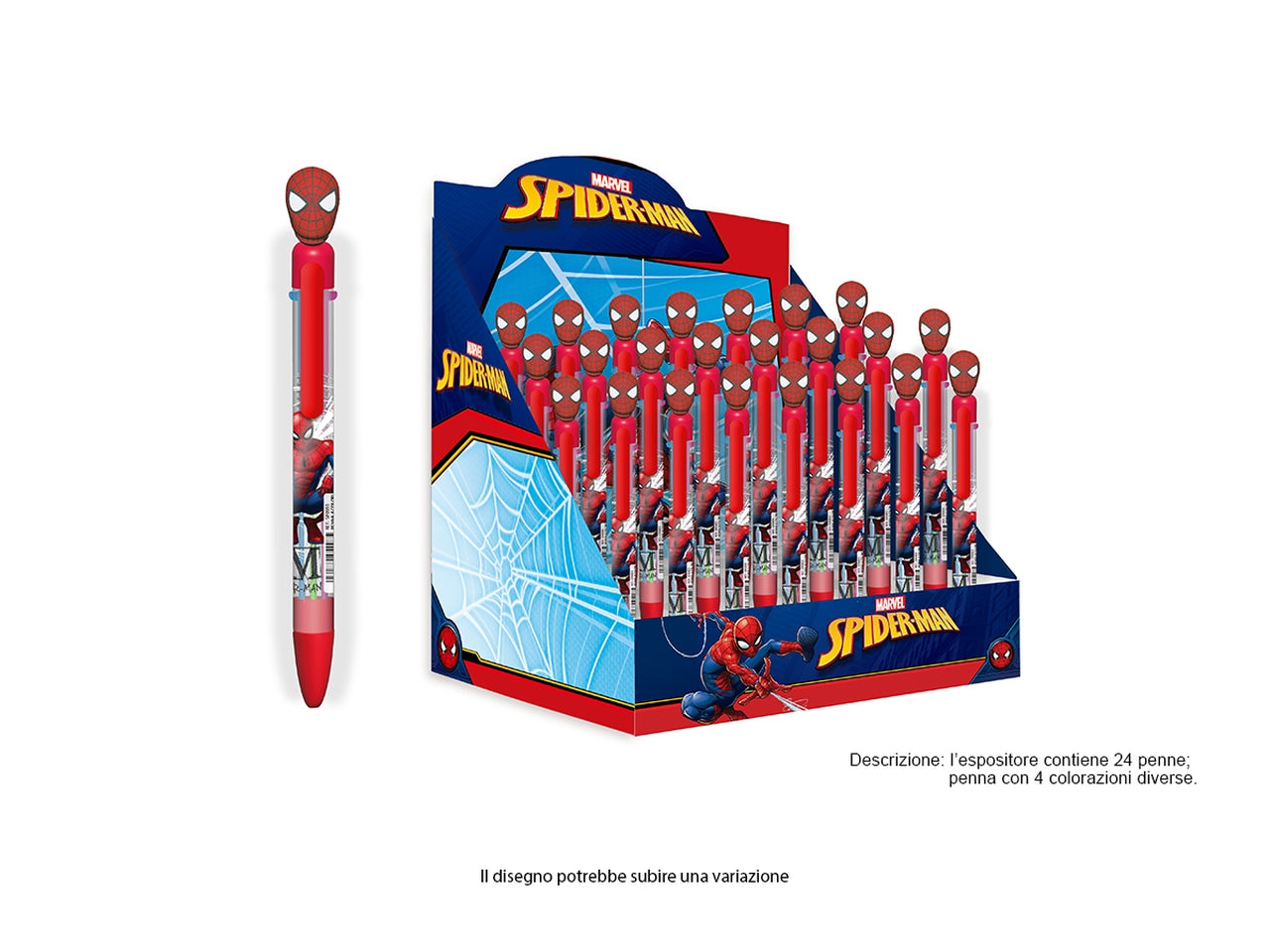 Spiderman Penna 4 colori con topper in gomma