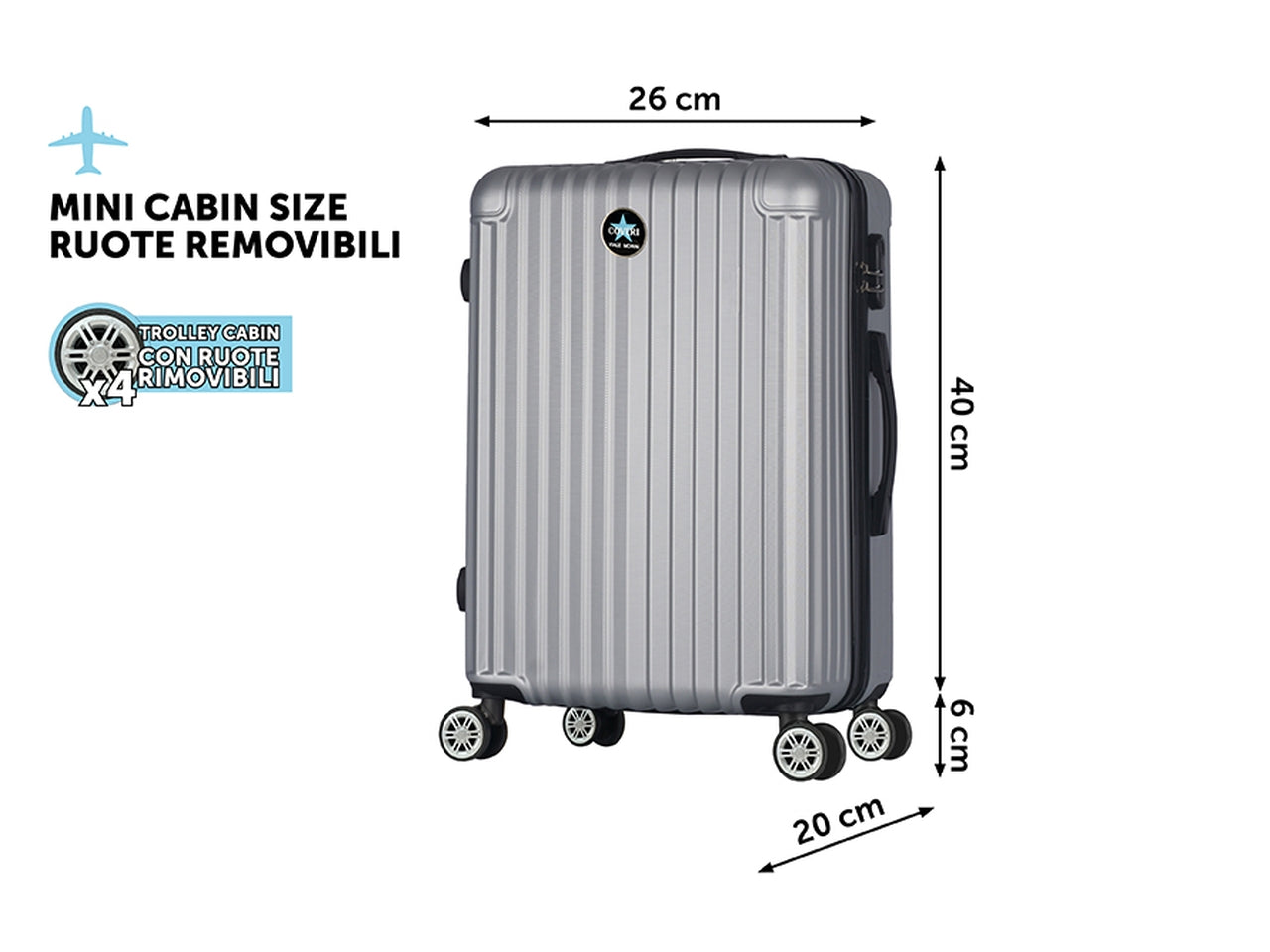 Cabin troll h.46cm raito ruote removibili argento coveri