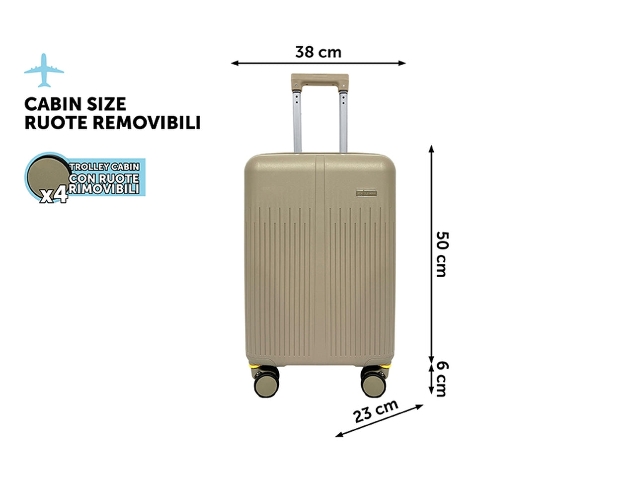 Trolley america h.56cm ruote removibili m.196 tortora abs 4 doppie ruote sacca a rete elastico ferma indumenti cerniera singola
