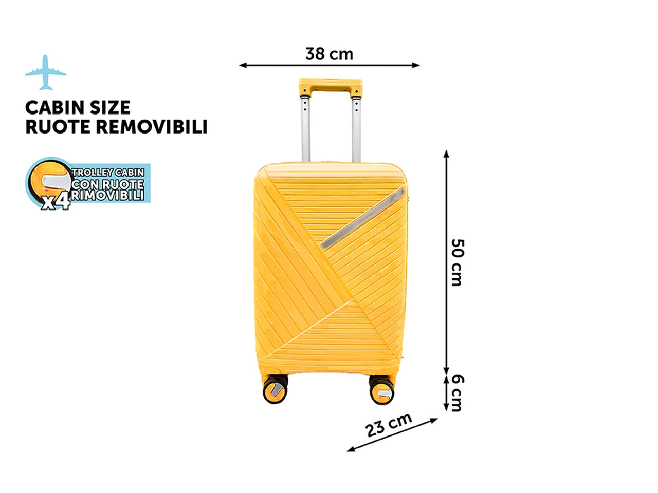 Trolley space h.56cm ruote removibili m.126 arancio abs 4 doppie ruote sacca a rete elastico ferma indumenti cerniera singola