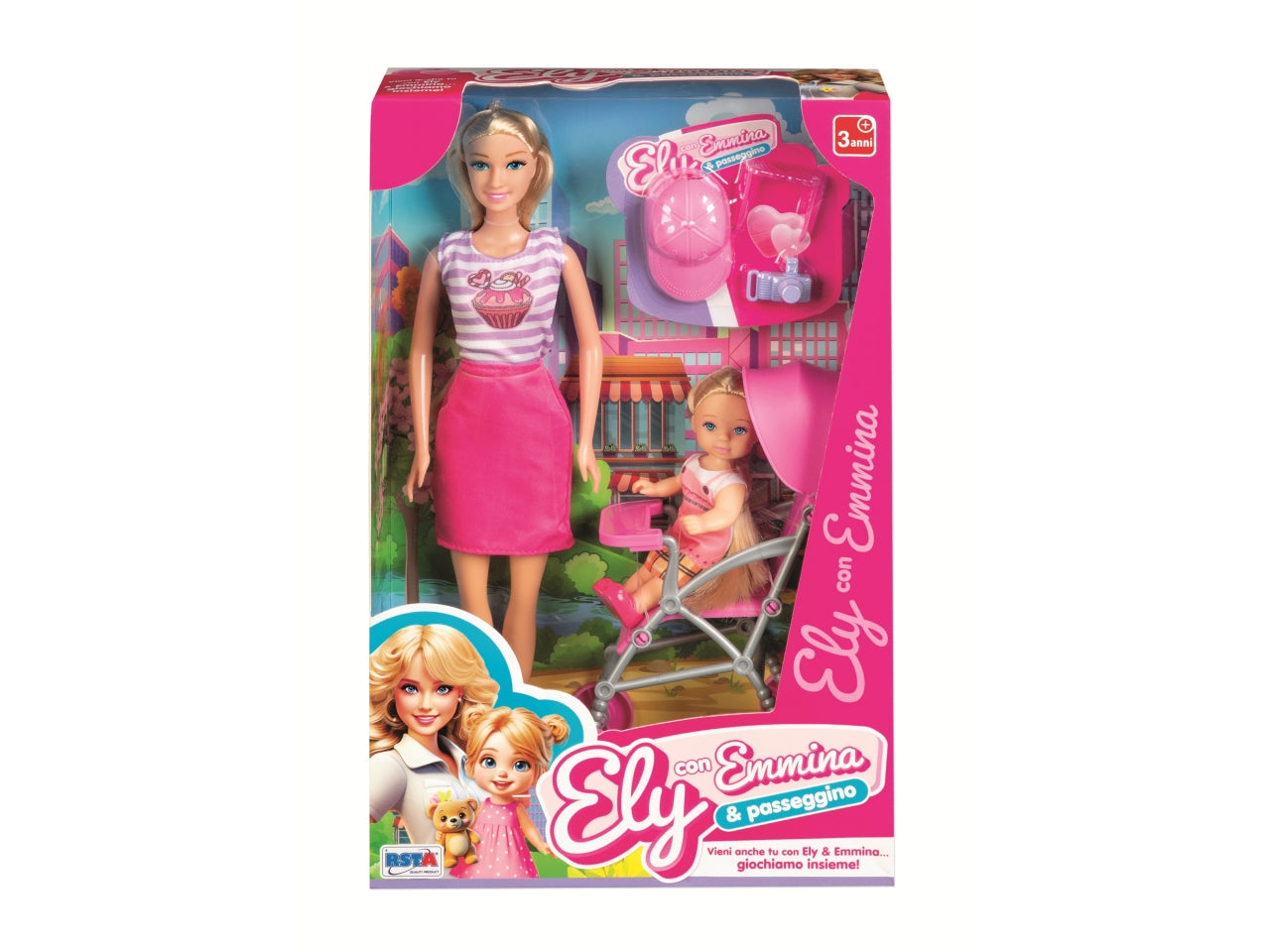 Bambola ely emmina con passeggino 29cm