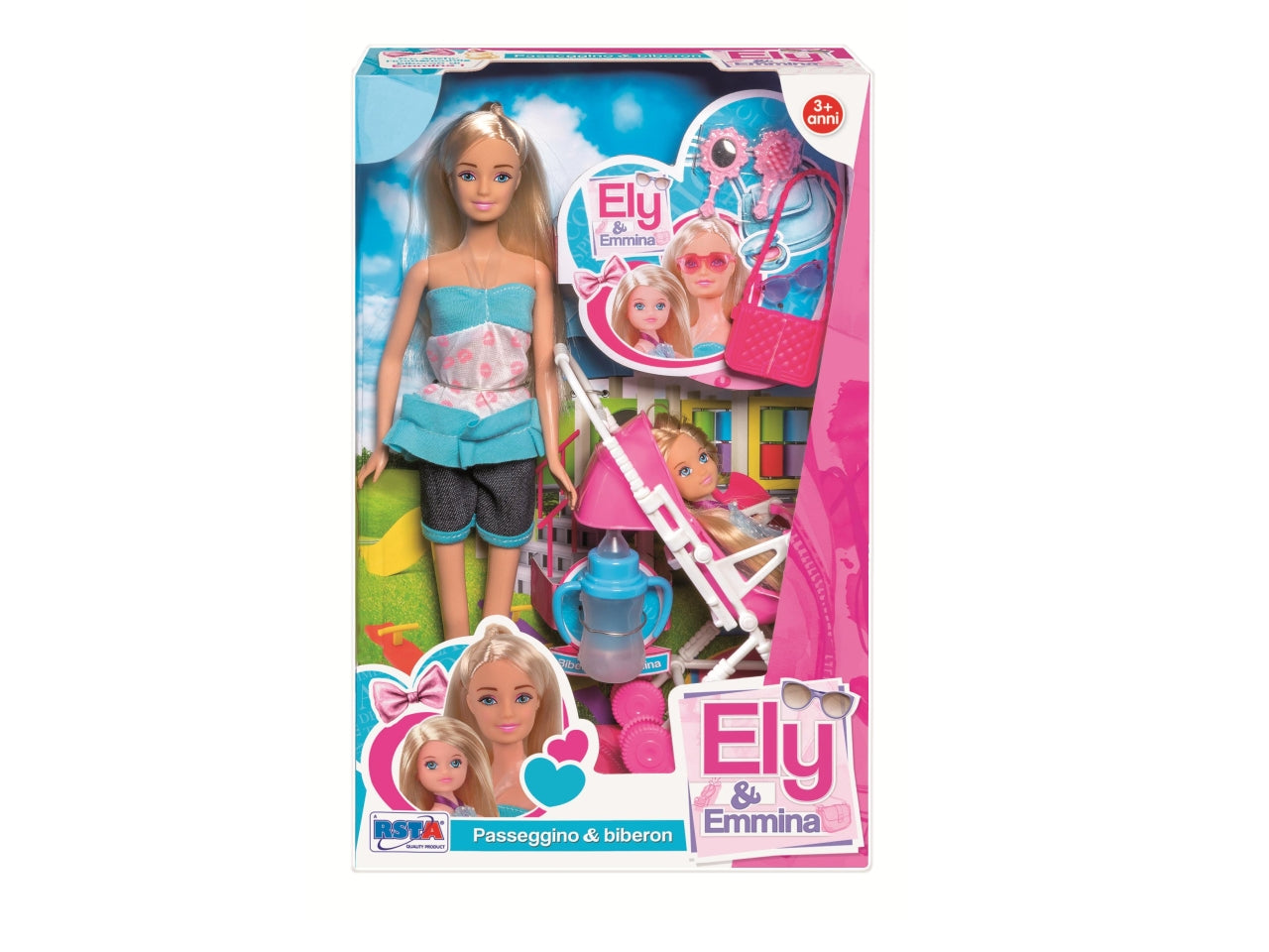 Bambola ely emmina con passeggino 29cm