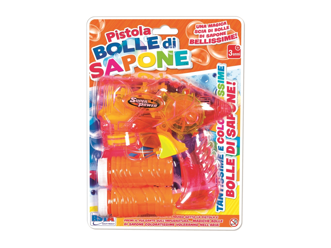 Pistola bolle sapone con luce e 2 tubi 50 ml