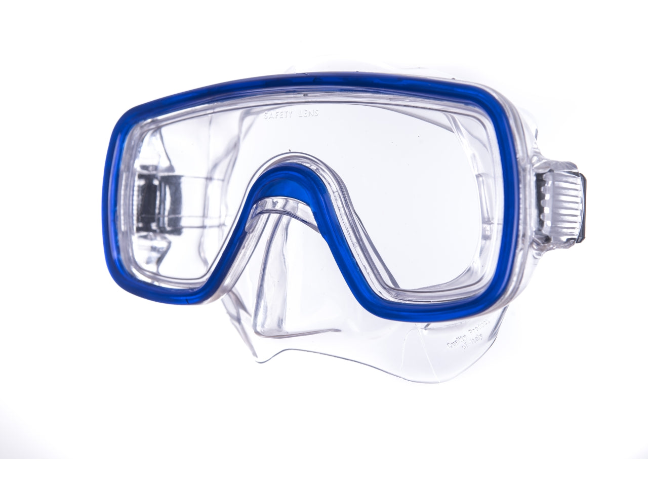 Maschera sub Domino Md, misura medium trasparente/blu con astuccio