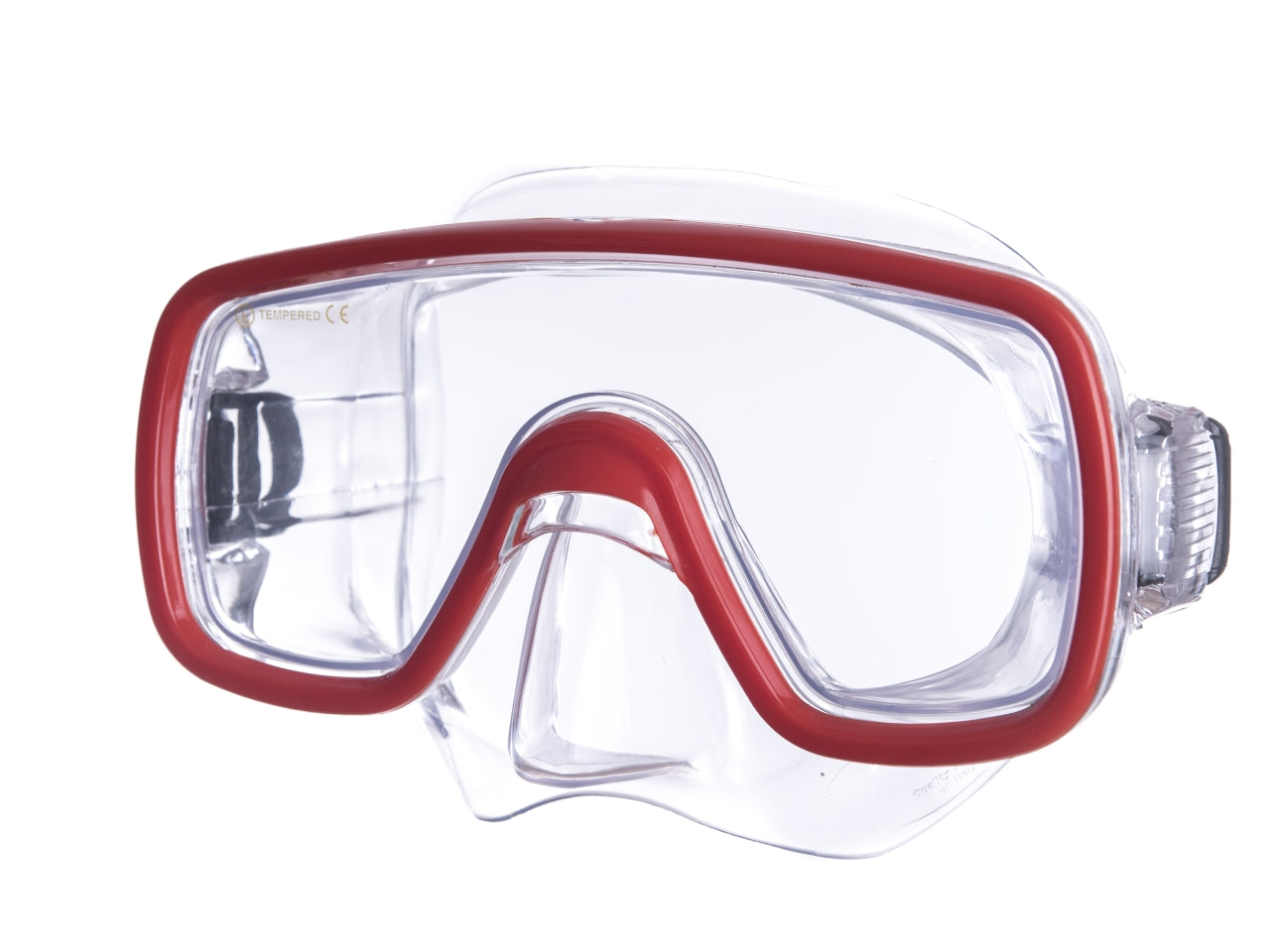 Maschera sub Domino Sr, misura large trasparente/rosso con astuccio