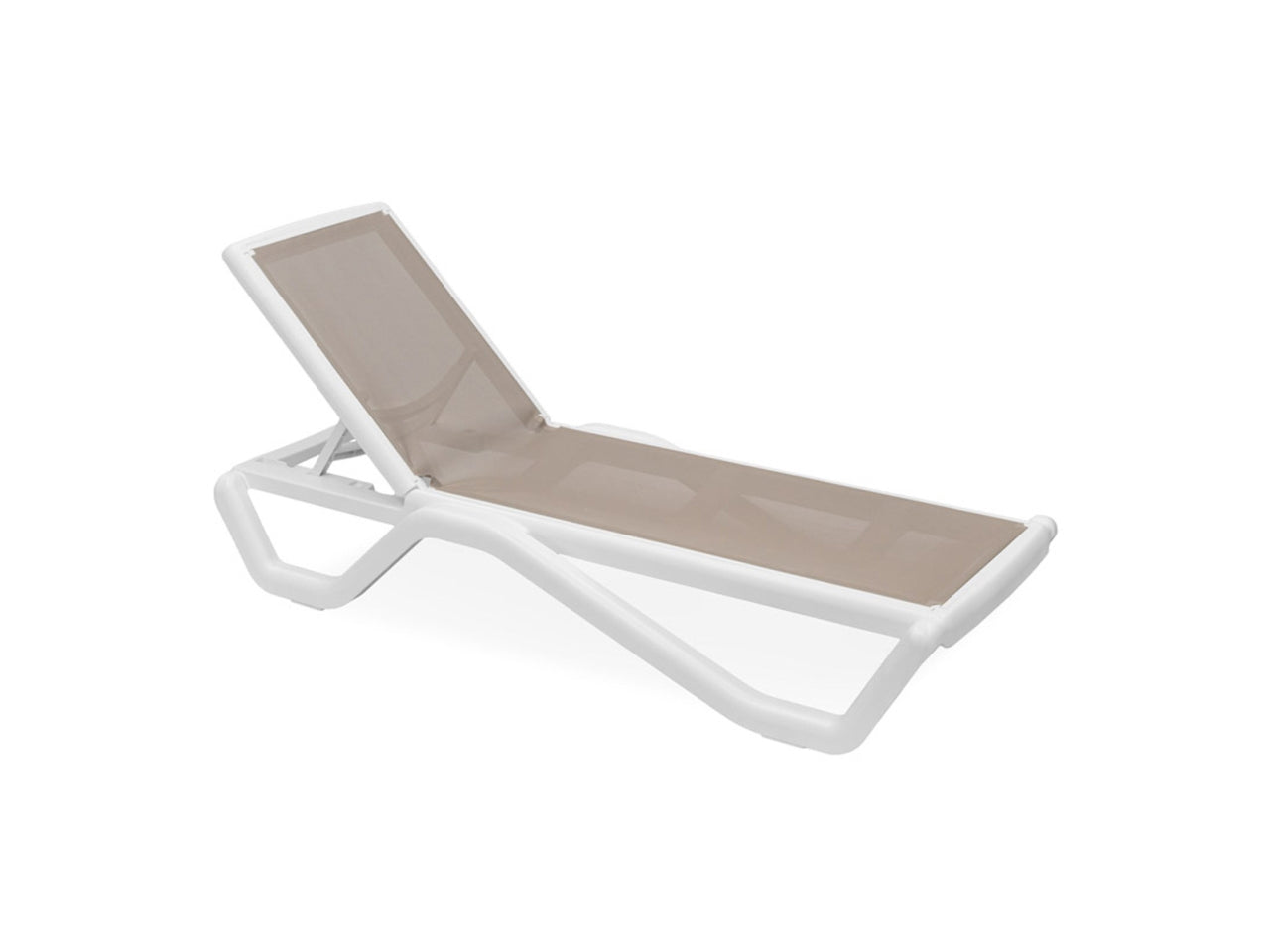 Lettino plp goa bianco con tessuto taupe 57x191x30/90cm