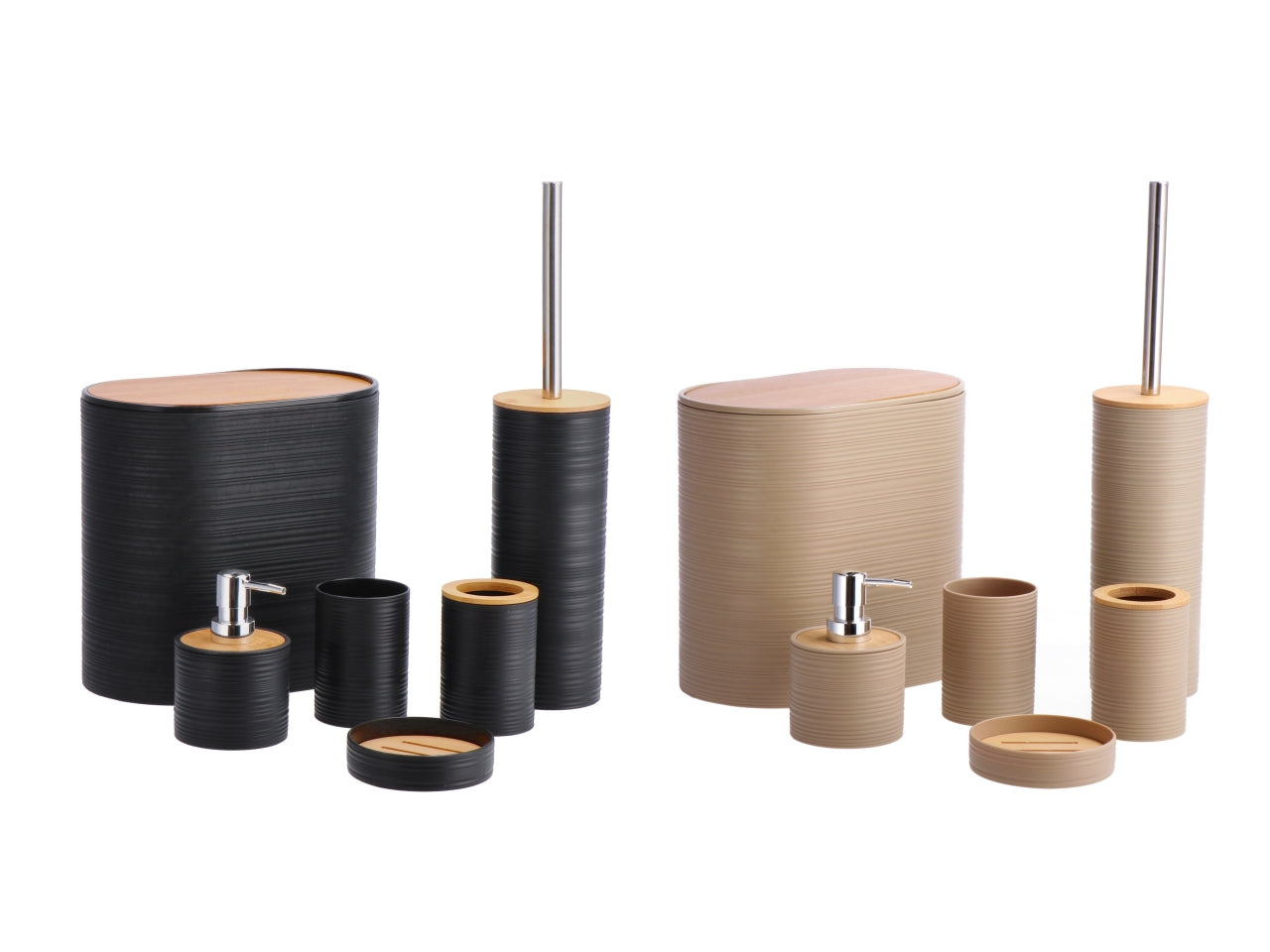 Set bagno composto da 6 pezzi in plastica e bamboo, 2 colori assortiti