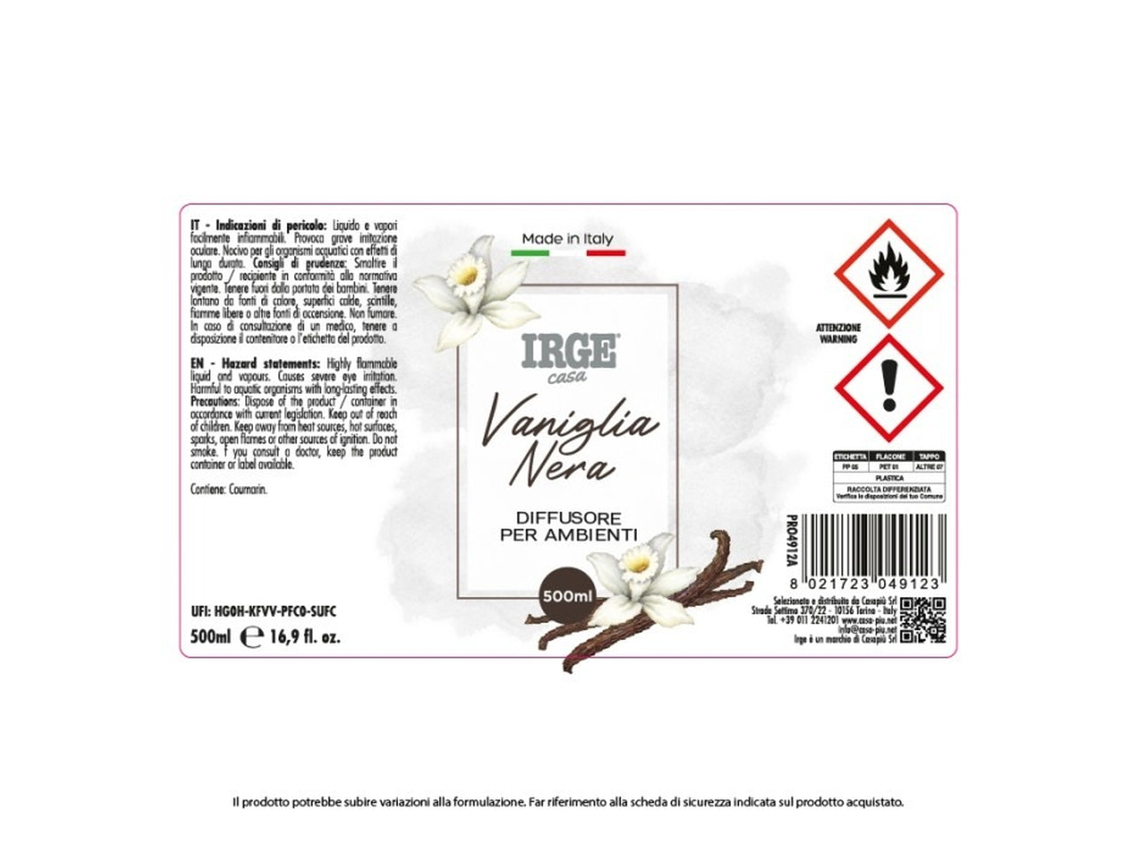 Ricarica per diffusore d'ambiente 500ml, profumazione vaniglia