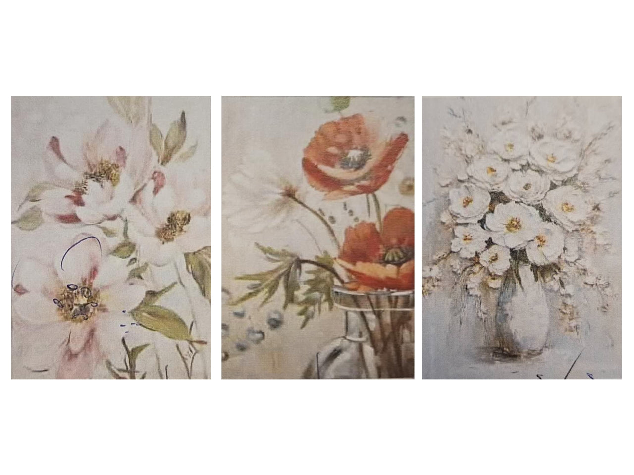 Quadro con pittura materica a rilievo 80x60cm vaso fiori assortiti